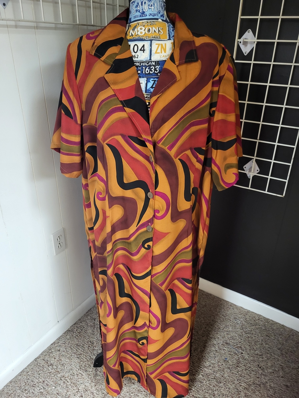 Mlle Gabrielle Retro Swirl Maxi Dress in Mustard, Rust & Black, 3x